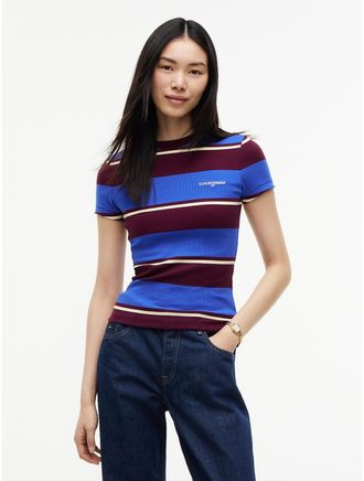 Tommy Hilfiger Womens Tommy Jeans Striped Ribbed T-Shirt - Noble Blue - XS
