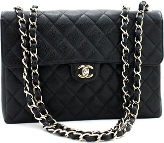 Chanel Vintage Classic Single Flap Quilted Caviar Black Calfskin Handbag (Pre-Owned)