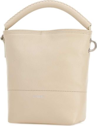 Burberry Womens Clip Bucket Bag Beige Calf Grain Leather