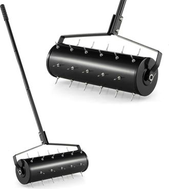 Costway Arieggiatore Manuale Per Prato Da 52 Cm, Con Manico Rimovibile Da 130 Cm, Punte Per Smuovere Il Terreno, Per Giardino, Cortile, Nero