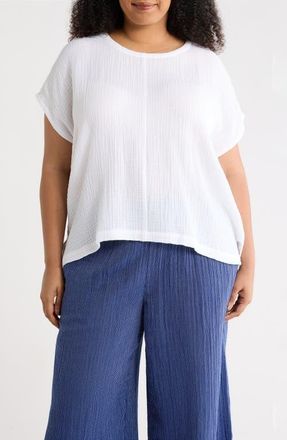 Eileen Fisher Boxy Organic Cotton Gauze Top in White at Nordstrom, Size 1X