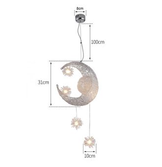 OEM 1 L&aacute;mpara Colgante De Aluminio, Dise&ntilde;o De Luna Y Estrella, Luz Blanca C&aacute;lida De 20 W, 40 Cm De Di&aacute;metro, Para Habitaci&oacute;n Infantil