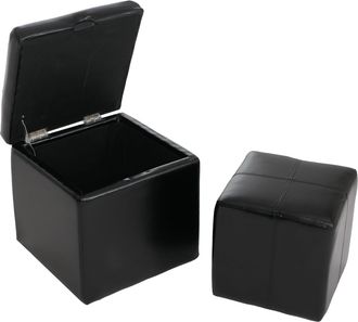 Hhg Set Poggiapiedi Con Pouf Contenitore Sgabello Elegante Onex Pelle Rivestita Fsc Nero