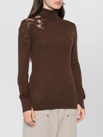Ermanno Scervino virgin wool fine-knit lace-panelled turtleneck long-sleeve top