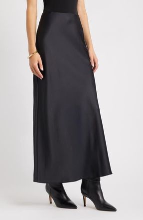 Open Edit Satin Maxi Skirt in Black at Nordstrom, Size Xx-Small