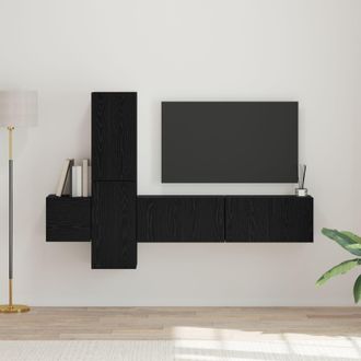 Berkfield Home TV Cabinet with Shelf Wall-mounted with Storage with Door 5 pcs Black oak Engineered wood
