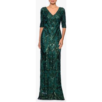 Betsy & Adam Sequin V-Neck Dress in Emerald at Nordstrom, Size 12P