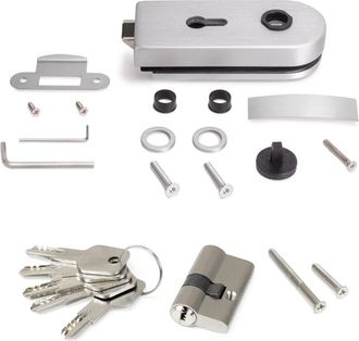 Emuca Emuca - Cerradura Para Puerta De Cristal Con Marco De Madera, Bombillo Con Llaves, Puerta Vidrio 8-12mm, Acero Y Aluminio, Anodizado Mate