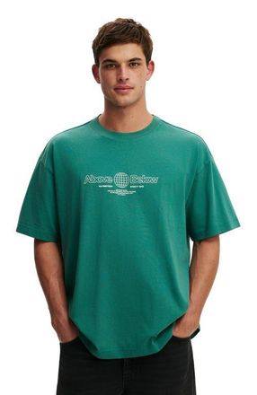 Cotton On Mens Box Fit Text T-Shirt in Emerald Above 1991 at Nordstrom, Size X-Large