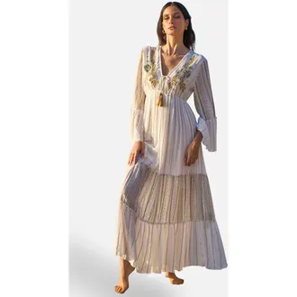 Yumi Metallic Embellished Maxi Dress in White at Nordstrom, Size 10
