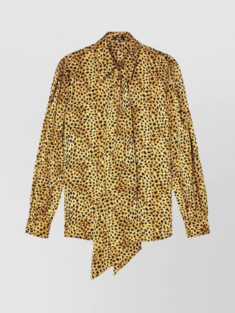 Versace silk cheetah-print tie-neck long-sleeve shirt