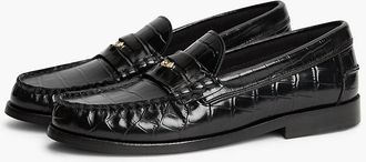 Tommy Hilfiger Womens Croc-Embossed Leather Penny Loafer - Black - US 6.5 / EU 37