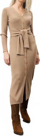 FRNCH Margaux Long Sleeve Midi Dress In Camel
