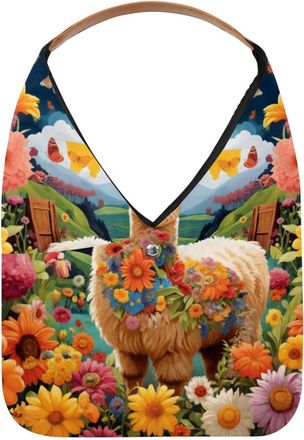 Generic Sunflower Butterfly Alpaca Reusable Lightweight Grocery Bags - Foldable Into Compact Pouch, Washable & Sturdy, Multipurpose for Shopping and Travel