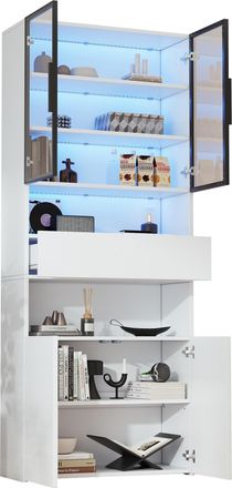 STILVORA Vitrina Con 4 Puertas, 1 Caj&oacute;n, 2 Huecos Abiertos Y Led Para Sal&oacute;n, En Tablero De Part&iacute;culas, Blanco, 70&times;30&times;200 Cm