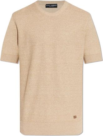 Dolce & Gabbana Gebreid T-shirt met ronde hals - Heren - Ronde hals truien - Beige - 2XL - Katoen - Truien & Vesten