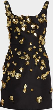 Carolina Herrera Crystal Flower Applique Sleeveless Mini Dress