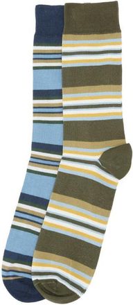 Barbour Assorted 2-Pack Summer Stripe Cotton Blend Dress Socks in Olive/Navy Stripe at Nordstrom, Size Medium