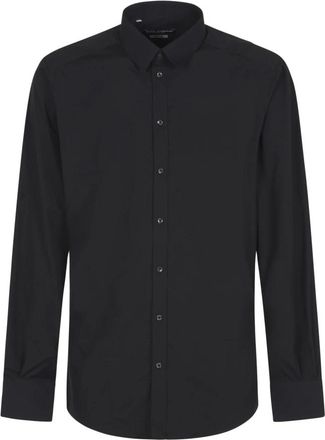 Dolce & Gabbana Zwarte overhemden met Italiaanse kraag - Heren - Casual Overhemden - Zwart - XL - Katoen - Overhemden