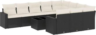 vidaXL Set De Sof&aacute;s De Jard&iacute;n 11 Pzas Y Cojines Rat&aacute;n Sint&eacute;tico Negro Vidaxl