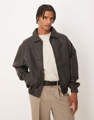 Brave Soul Giacca bomber oversize in pelle sintetica nera-Nero