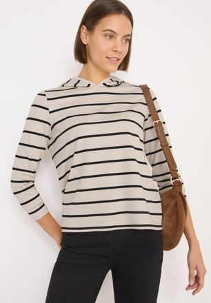 Cecil Hoodie CECIL, Damen, Gr. XXL (46), light greige, Sweatware, Obermaterial: 80% Viskose, 16% Polyester, 4% Elasthan, gestreift, l&auml;ssig geschnitten h&uuml;ftb