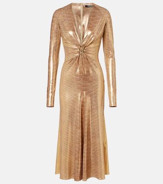 Roberto Cavalli Embellished snake-print midi dress