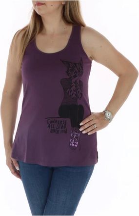 Converse Paarse Kat Grafische Tanktop - Dames - Tops zonder mouwen - Paars - M - Katoen - Tops