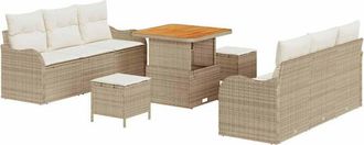 vidaXL Conjunto De Sof&aacute; De Jard&iacute;n 9 Pcs Beige Rat&aacute;n Sint&eacute;tico Vidaxl