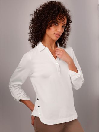 Cr&eacute;ation L Poloshirt CREATION L PREMIUM Pima-Baumwoll-Shirt, Damen, Gr. 36, beige (ecru), 95% Baumwolle, 5% Elasthan, unifarben, V-Ausschnitt, Shirts Poloshirt