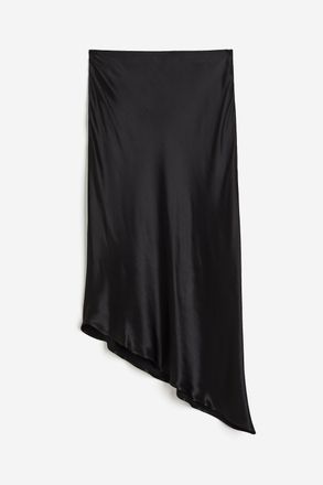 H&M Asymmetrischer Satinjupe - Schwarz