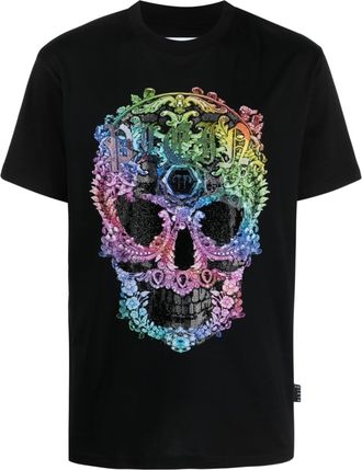 Philipp Plein rhinestone-embellished skull-print T-shirt - men - Cotton/glass - XXXXL - Black