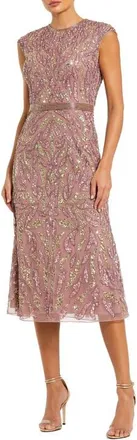 Mac Duggal Sequin High Neck Sleeveless Midi Cocktail Dress in Vintage Lilac at Nordstrom, Size 12