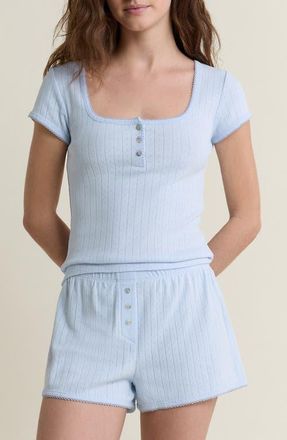 Etam Katell Pointelle Cotton Pajama Top in Azure Blue at Nordstrom, Size X-Small