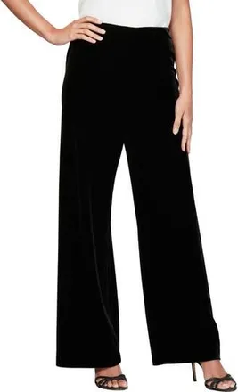 Alex Evenings Flat Front Wide Leg Trousers in Black at Nordstrom Rack, Size X-Large