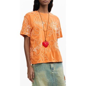 Desigual Appliqu&eacute; T-Shirt in Light Orange at Nordstrom, Size X-Large