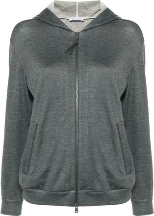 Brunello Cucinelli Brunello Cucinelli, Zip-throughs, female, Gray, Size: XS Grey Sweater with Monili Chain Detail