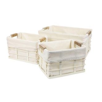 Happimess Callan Vintage Industrial Handmade Wire Metal Nesting Storage Baskets with Wood Handles and Fabric Liner in Almond at Nordstrom