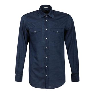Massimo Alba Overhemden, Heren, Blauw, M, Katoen, Blauw Katoenen Ronde Kraag Shirt