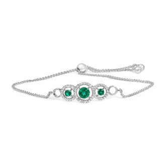House of Brilliance 925 Sterling Silver Green Emerald and White Sapphire Triple Circle Bolo Bracelet