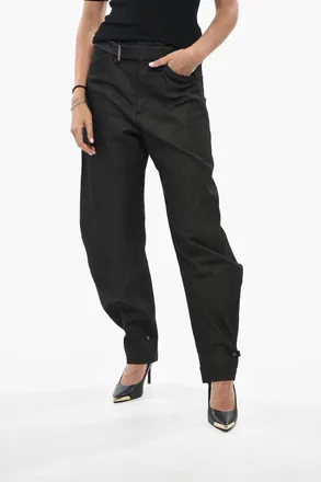 Super Blond Cotton Jeans with Ankle Buttons and Belt 19cm Super Blond