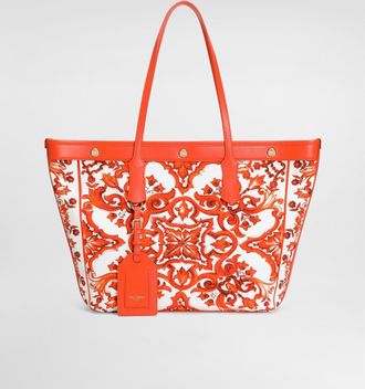 Dolce & Gabbana Atene Shopping Bag In Majolica-print Canvas - Woman Tote Bags Multicolor Onesize