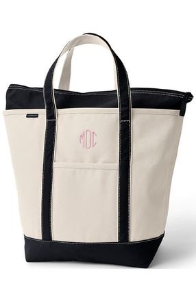Lands End Zip Top Canvas Tote Bag in Natural/black at Nordstrom, Size X-Large
