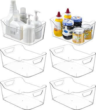 Gabrielle Juego De 6 Cajas De Almacenamiento De Pl&aacute;stico Transparente Con Asas Para Armarios De Cocina, Despensa, Ba&ntilde;o, Organizador Bajo El Fregadero, Refrigera