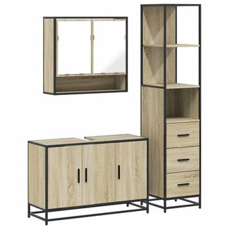 Berkfield Home 3 Piece Bathroom Furniture Set Sonoma Oak Engineered Wood in Brown