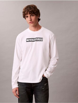 Calvin Klein Jeans Calvin Klein Mens Line Logo Graphic Relaxed T-Shirt - White - 2XL