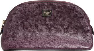 Dolce & Gabbana Dark Purple Leather DG Logo Zip Around Hand Purse Womens Wallet