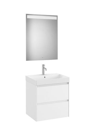 Roca Mueble Lavabo 600x460 Ona Standard 2 Cajones + Espejo Led Blanco Mate