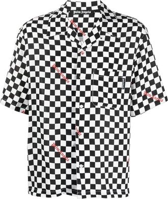 Palm Angels checkerboard-print bowling shirt - men - Viscose/Polyester - 48 - Black