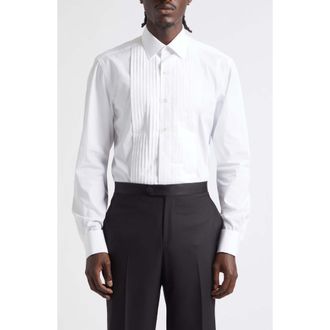 Tom Ford Classic Fit Cotton Poplin Tuxedo Shirt in Waa Optical White at Nordstrom, Size 41
